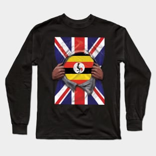 Uganda Flag Great Britain Flag Ripped - Gift for Ugandan From Uganda Long Sleeve T-Shirt